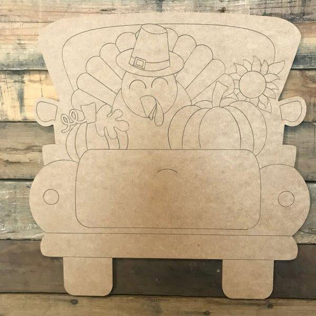 Fall Truck, Unfinished Wood Cutout, Paint by Line