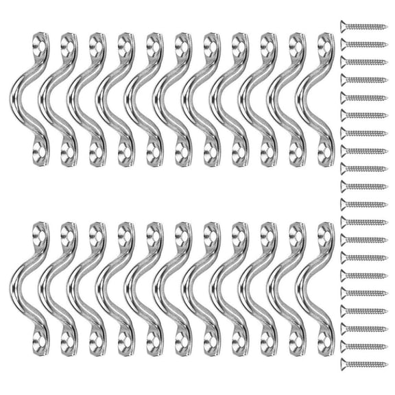 22 Units Heavy-Duty U-Shaped Eye Straps with Securing Screws, Rustproof Steel Wall/Ceiling Mount Hooks Set