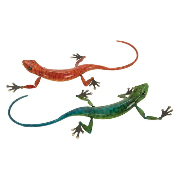 22"W, 5"H Multi Colored Metal Lizard Sculpture, by DecMode (2 Count)