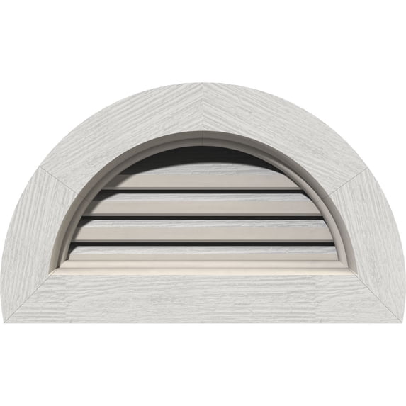 22"W x 11"H Half Round Gable Vent (27"W x 16"H Frame Size): Primed, Functional, Rough Sawn Western Red Cedar Gable Vent w/ Brick Mould Face Frame