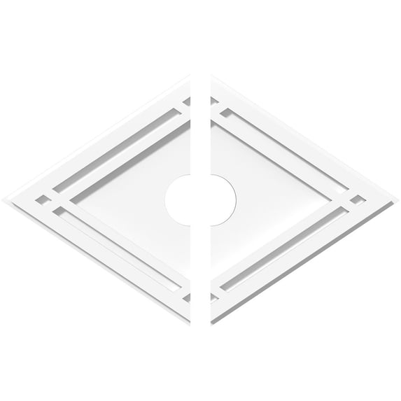 22"W x 14 5/8"H x 3"ID x 7 3/4"C x 1"P Diamond Architectural Grade PVC Contemporary Ceiling Medallion, Two Piece