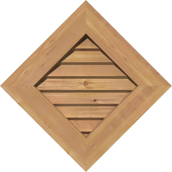22"W x 22"H Diamond Gable Vent (28 3/8"W x 28 3/8"H Frame Size): Unfinished, Non-Functional, Smooth Western Red Cedar Gable Vent w/ Decorative Face Frame