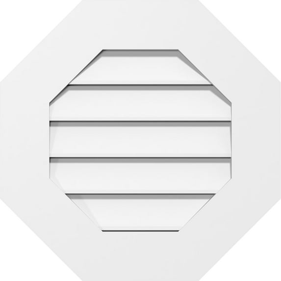 22"W x 22"H Octagonal Surface Mount PVC Gable Vent: Functional, w/ 3-1/2"W x 1"P Standard Frame