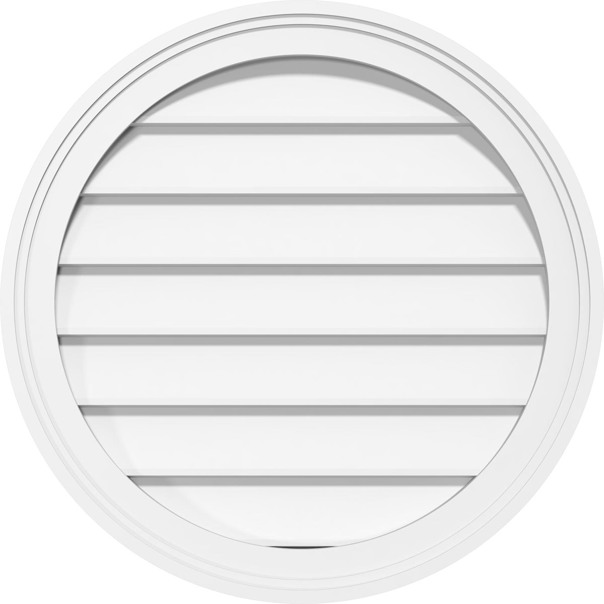 22"W x 22"H Round Surface Mount PVC Gable Vent: Non-Functional, w/ 2"W x 1-1/2"P Brickmould Frame