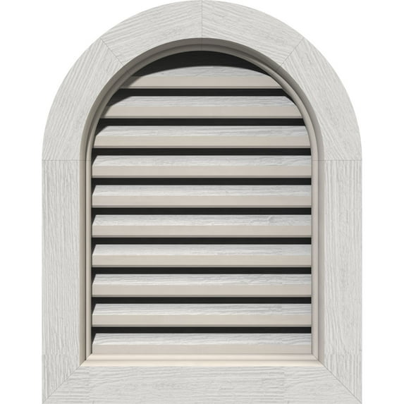 22"W x 22"H Round Top Gable Vent (27"W x 27"H Frame Size): Primed, Functional, Rough Sawn Western Red Cedar Gable Vent w/ Brick Mould Face Frame