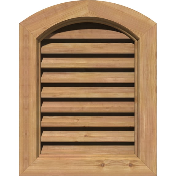 22"W x 32"H Arch Top Gable Vent (27"W x 37"H Frame Size): Unfinished, Functional, Smooth Western Red Cedar Gable Vent w/ Brick Mould Face Frame
