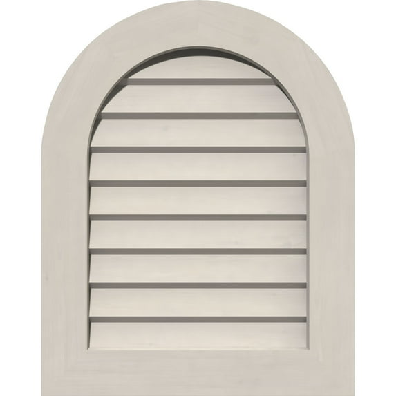 22"W x 34"H Round Top Gable Vent (27"W x 39"H Frame Size): Primed, Non-Functional, Smooth Pine Gable Vent w/ Decorative Face Frame