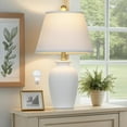 thumbnail image 1 of 22" White Ceramic Modern Table Lamp with Ginger Jar Design - for Living Room,Dining Room,Bedroom,Office,Nightstand,End Table, 1 of 7