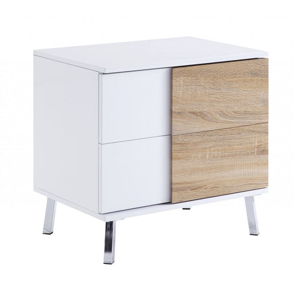 22" White High Gloss Manufactured Wood Rectangular End Table With Two Drawers