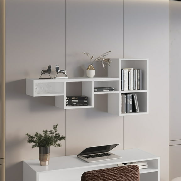 22" White Wooden 7-Shelf Organizer for Home or Office Compact and Sleek Storage Solution