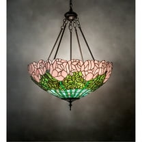 Meyda Lighting 22" Wide Tiffany Cabbage Rose Inverted Pendant