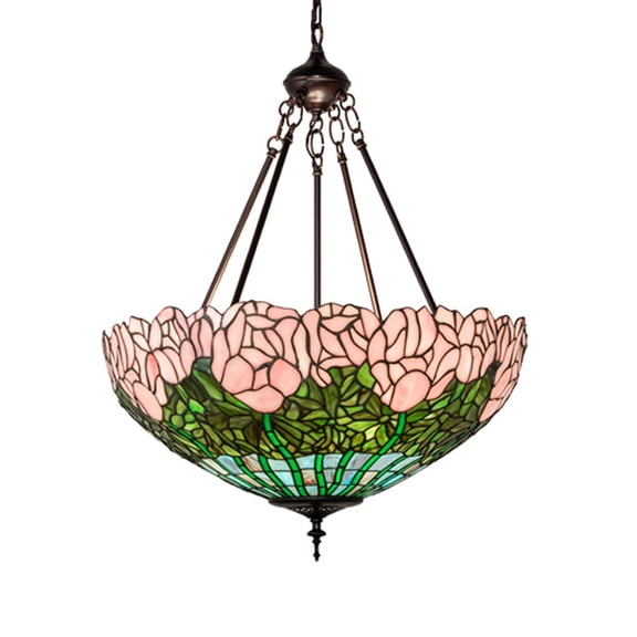 Meyda Lighting 22" Wide Tiffany Cabbage Rose Inverted Pendant