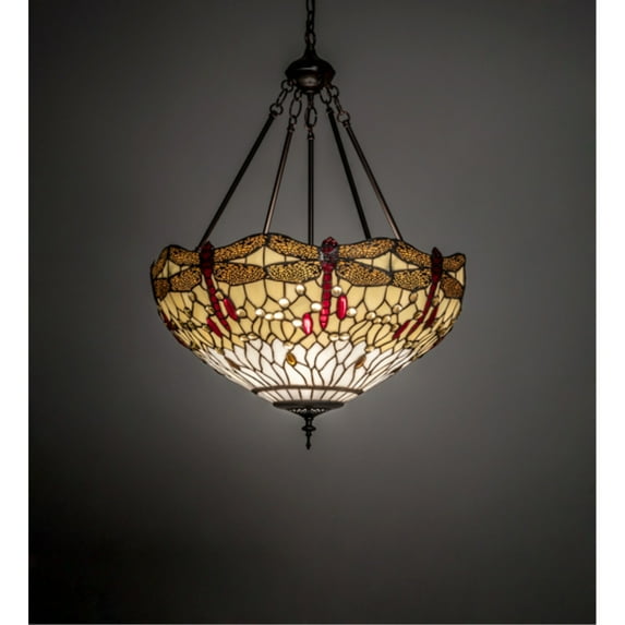 Meyda Lighting 22" Wide Tiffany Hanginghead Dragonfly Inverted Pendant