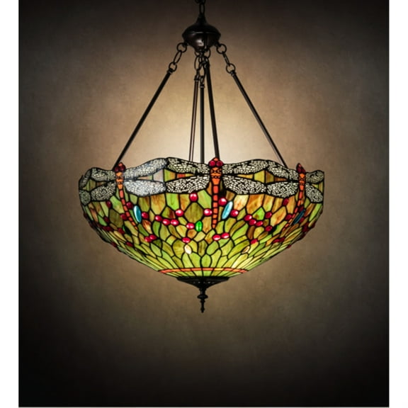 Meyda Lighting 22" Wide Tiffany Hanginghead Dragonfly Inverted Pendant