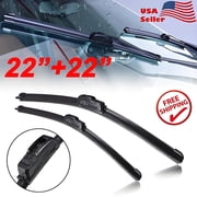 22" Windshield Wipers Pack of 2, Automotive Replacement Front Windshield Wiper Blades J-HOOK Bracketless OEM Quality WipersBlack