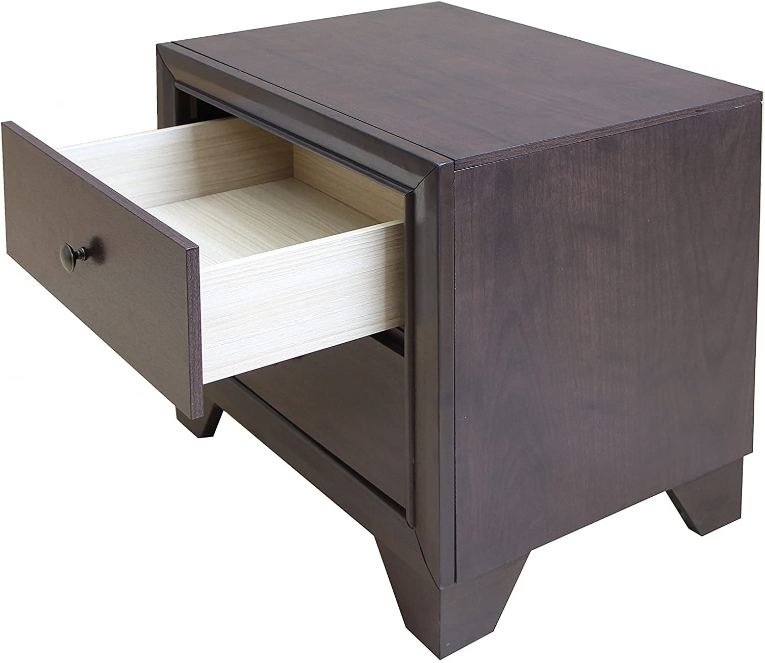 Espresso Solid Wood 2-Drawer Nightstand - 22"x22"x16"