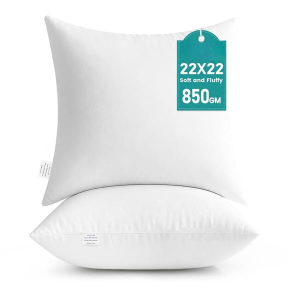22 X 22 Throw Pillow Inserts - Soft Plush & Decorative Down Alternative Pillows For Couch Sofa Bed Machine Washable White Pack Of 2