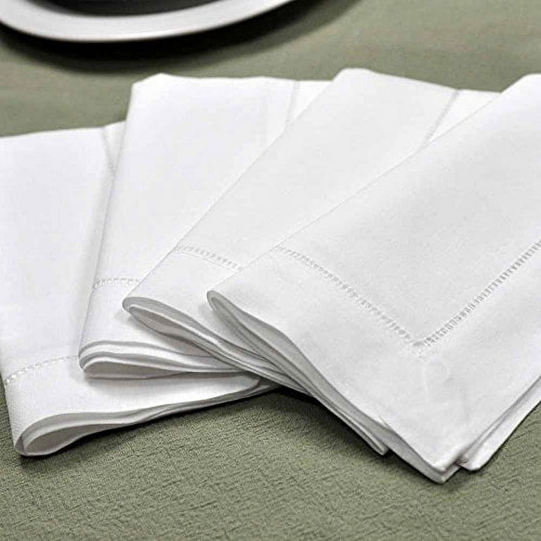 12 Linen Dinner Napkins with Hemstitched Edges 22 inch White | Cloth Table Napkins | Linen Wedding Napkins | Everyday Napkins