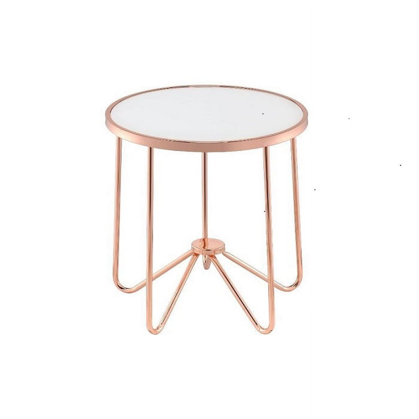 22" Round Frosted Glass & Rose Gold Metal End Table