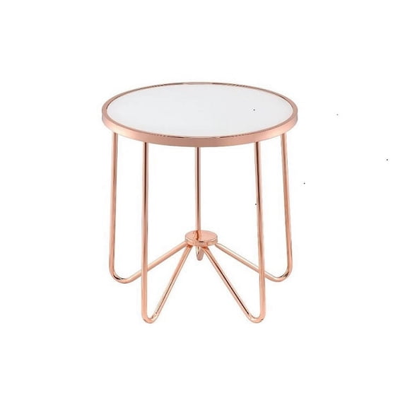22" X 22" X 22" Frosted Glass And Rose Gold End Table