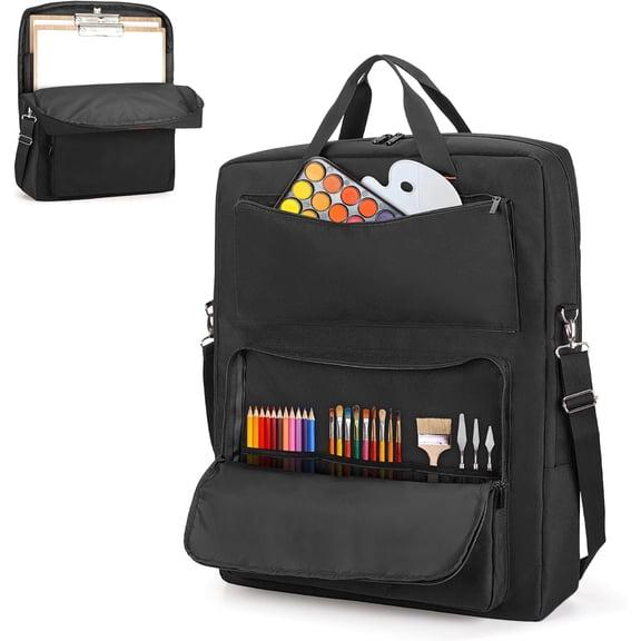 22 X 25 Art Portfolio Case, Artist Carrying Bag with Handles & Adjustable Shoulder Strap, Double-Layer Art Supply Tote Organizer for Artwork Poster Sketch Drawing Canvas Photography, Bag only