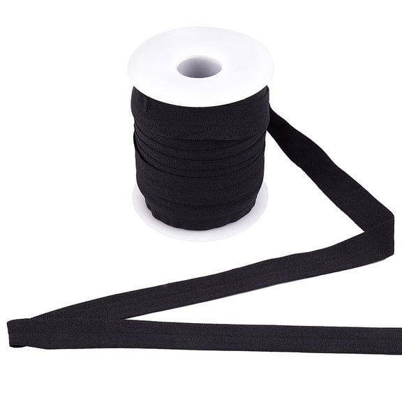22 Yard 5/8inch Fold Over Elastic Stretch Ribbon Black Nylon FOE Headband Soft Foldover Knit Roll Wrapping Spool for Hair Ties Headbands Making