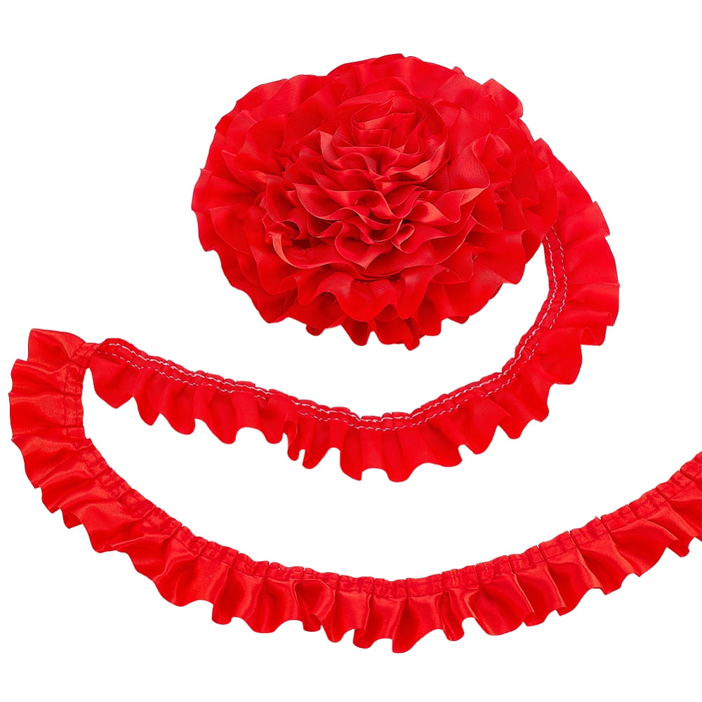 Red Ribbon Ruffle Trim 22 Yard Satin Ruffle Trim Fabric Trims 1.6 Inch Red Lace Ribbon Pleated ...