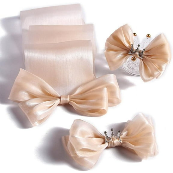 22 Yards 1 1/2 Inch Champagne Sheer Ribbon Transparent Organza Mesh Ribbon Polyester Soft Chiffon Clear Fabric Ribbons Bulk for Gift Wrapping Christmas Wedding Birthday Bouquet Wreath Decor