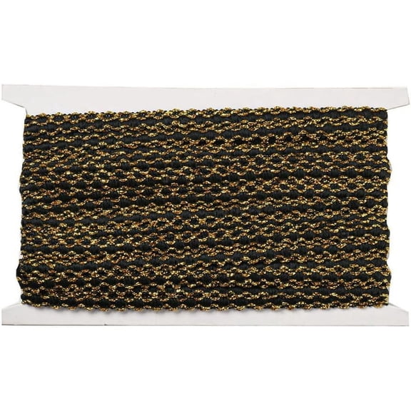 About 22 Yards 1/4 Inch Black Gold Woven Trim Upholstery Ribbon Braid Gimp Polyester Lace Edge Trimming for Sewing Making Craft Gift Wrapping Diy Christmas Party Wedding Decor Supply