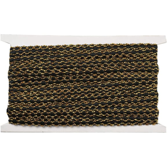 22 Yards 1/4 Inch Black Gold Woven Trim Upholstery Ribbon Braid Gimp Polyester Lace Edge Trimming for Sewing Making Craft Gift Wrapping