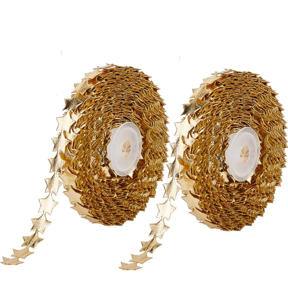 22 Yards 2 Rolls Glitter Star Ribbon Trim Golden Sparkly Patriotic Star Embellishment Decoration 0.5 Inch Wide Polyester Veterans