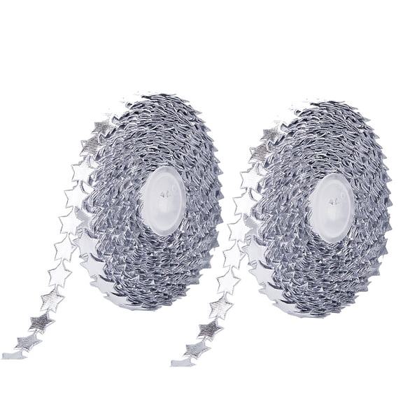 22 Yards 2 Rolls Silver Star Lace Trim Glitter Sparkly Patriotic Star Embellishment Decoration 0.5 Inch Wide Polyester Veterans Day Star Ribbon Trim