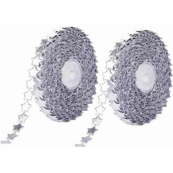 22 Yards 2 Rolls Silver Star Lace Trim Glitter Sparkly Patriotic Star Embellishment Decoration 0.5 Inch Wide Polyester Veterans Day Star Ribbon Trim for Christmas Wedding Gift Wrapping