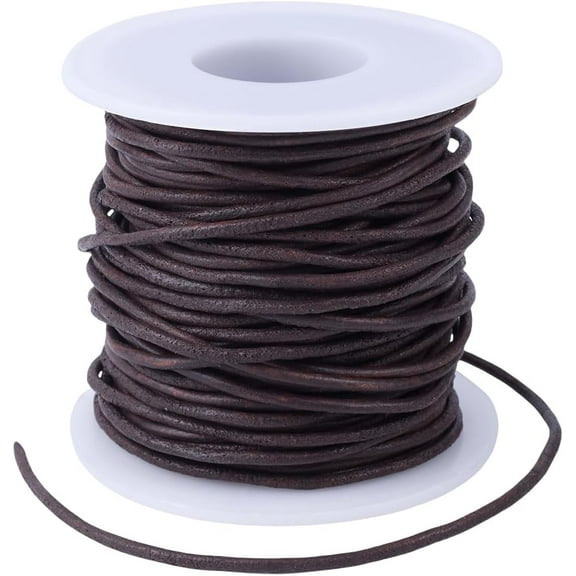 22 Yards/20M Brown Leather Cord Jewelry Cording 2mm Cowhide Retro Round Beaded Straps Twine String Rope Cords with Spool for Jewelry Making Bracelets Necklaces Braiding DIY Crafts Supplies Brown