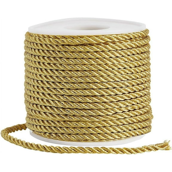 22 Yards/20M Upholstery Trim Cord Gold Decorative Rope 3mm 3-Ply Twist Cording Ropes Thread Twisted Cording Graduation Honor Cord for Crafts Handfasting Home Decor Upholstery Curtain TiebackGold