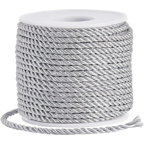 22 Yards 3mm Decorative Rope Trim Twisted Cord Silver 3-Ply Twist Cording Trim Thread String Sewing Ropes