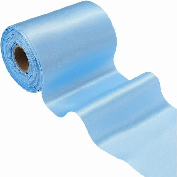 22 Yards 4 Inch Light Blue Satin Ribbon Extra Wide Solid Thick Large Silk Double Faced Polyester Fabric Ribbons Bulk DIY