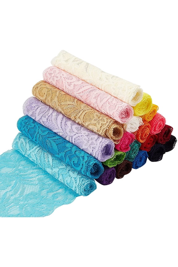 22 Yards 5.9" Wide Fabric Lace Ribbon Elastic Lace Trim for Headbands Garters Wedding Bouquet Making - 22 Colors 1 Yard Per Color DIY