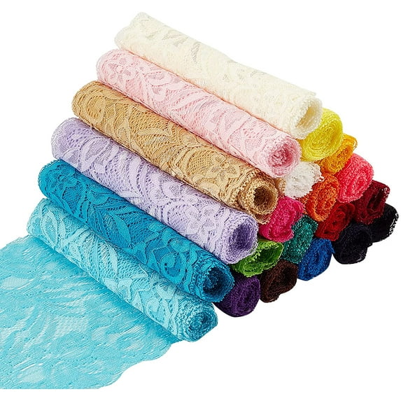22 Yards 5.9 Wide Fabric Lace Ribbon Elastic Lace Trim for Headbands Garters Wedding Bouquet Making - 22 Colors 1 Yard Per Color