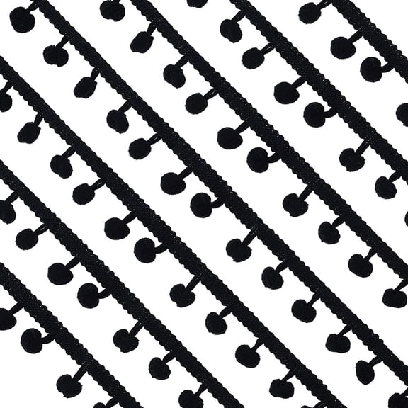 22 Yards 7/8 Inch Black Ribbon Mini Ball Fringe Trim Single Edge Pompoms Balls Tassel Lace Fabric Trimming DIY