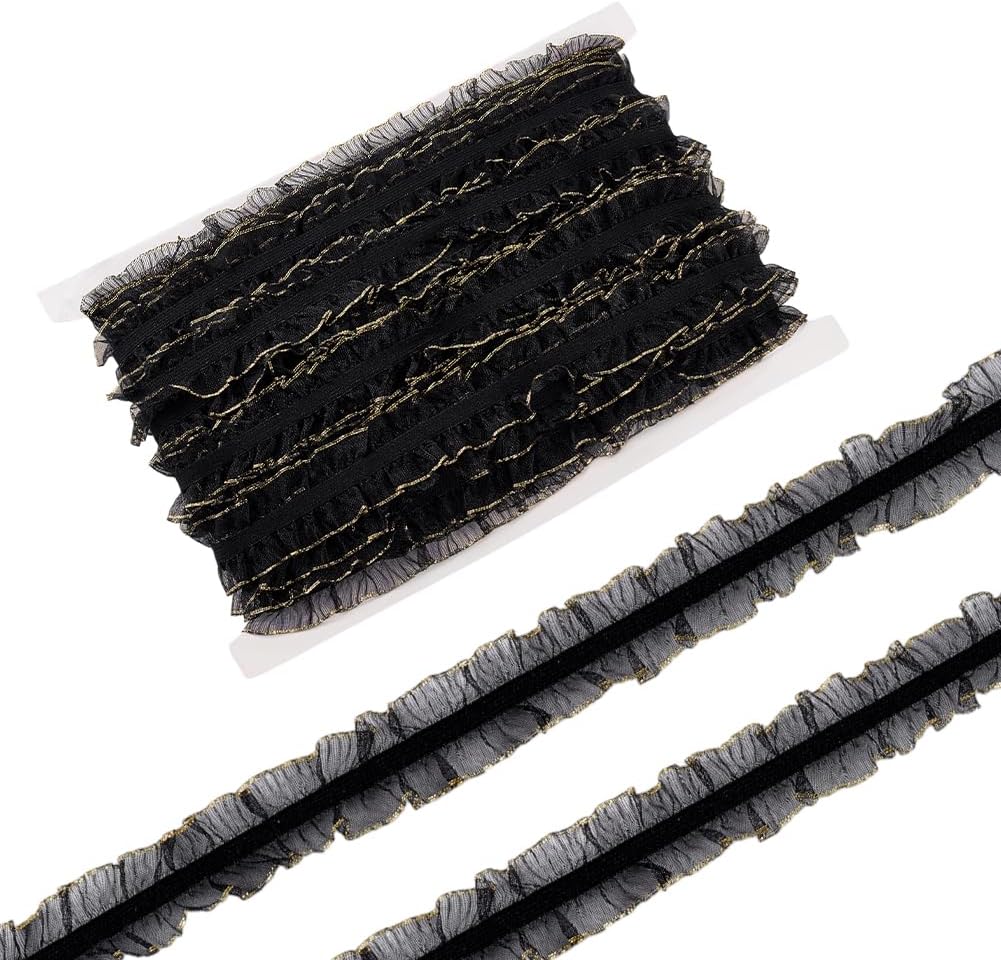 Stretch Organdy Ribbon 22 Yards Black Stretch Lace Trim Organza Ruffled Pleated Lace Fabric ...