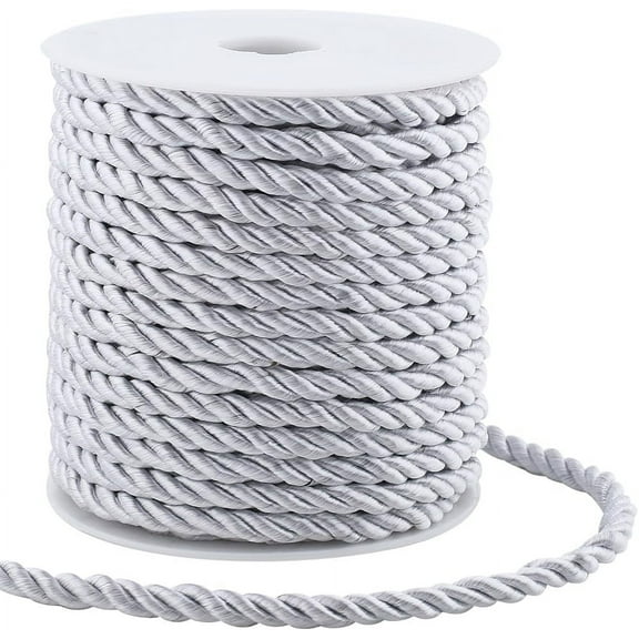 22 Yards Cord Trim 5mm/0.2" Polyester Twist Rope Twine Decorative Cording Thread String Ribbon for Home Decor Curtain Tieback Upholstery Honor Cord Sewing Crafting Silver