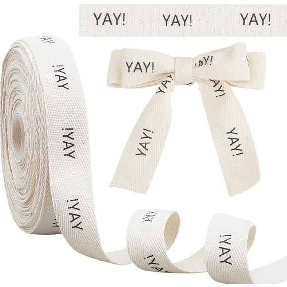 22 Yards Cotton Herringbone Tape Ribbon 1 Inch Yay Ribbon Word Print Ribbon for Gift Wrapping Bowknot Making Birthday Christmas Decoration Bisque