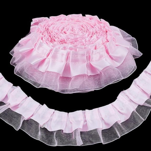 22 Yards Ruffle Trim 2-Layer Satin Pleated Edging Trimmings 1.6 Inch Wide Fabric Lace Ribbon Pleated Chiffon Trims