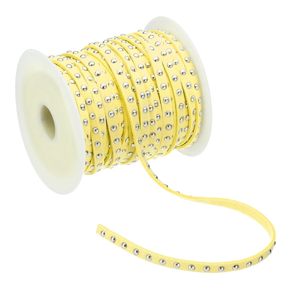 22 Yards Studded Faux Suede Cord Rope for Jewelry Making 5mm Micro Fibre Flat Leather Lace Beading String Ribbon with Rivets, Yellow Silver