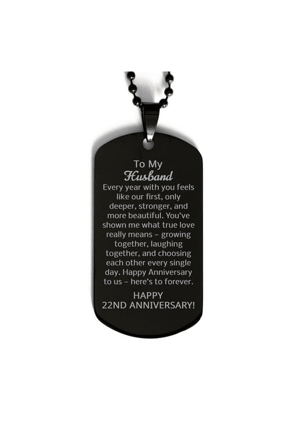 22 Year Anniversary Gift for Husband - 22nd Anniversary Dog Tag Necklace for Him, Black Stainless Steel Jewelry for Men