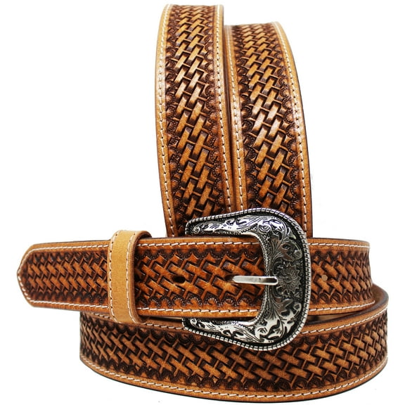22  Youth 1-1/4" Western Basket Tooled Beaded Full-Grain Leather Belt 26RT37C