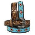 thumbnail image 1 of 22  Youth 1-1/4" Western Basket Tooled Beaded Full-Grain Leather Belt 26RT39C, 1 of 1
