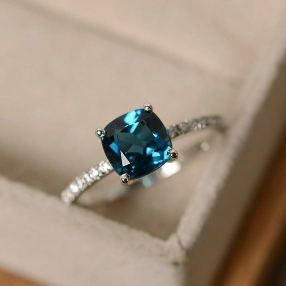 22 carat cushion cut engagement, London blue topaz wedding ring, November birthstone