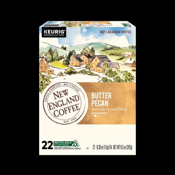 New England Coffee Butter Pecan, Medium Roast, Keurig K Cup Pods, 22 Count Box